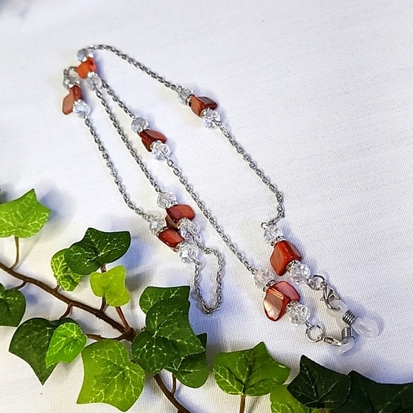 Silver with Natural Stone Multi Use Chain Mask Eyeglass or ID Holder New - Picture 1 of 8